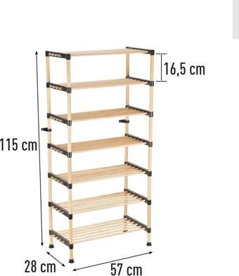 Seowood Ahşap 7 Katlı Ayakkabılık Çok Amaçlı Modüler Raf 57 Cm Genişlik