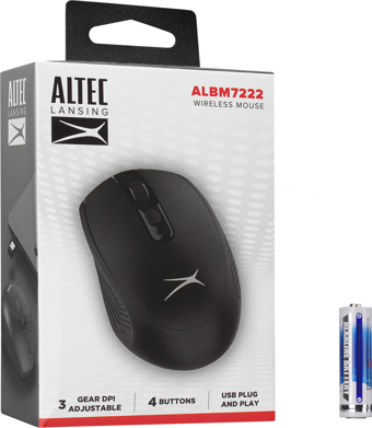 Altec Lansing ALBM7222, Siyah, 2.4GHz USB,  1200DPI, Kablosuz Optik Mouse