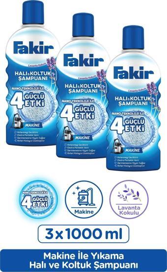 Fakir Nano Teknoloji ile Lavantalı Makine Halı ve Koltuk Şampuanı 1000 ml x 3 Adet