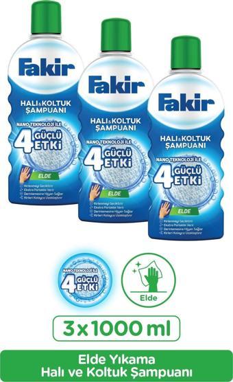 Fakir Nano Teknoloji ile Elde Yıkama Halı ve Koltuk Şampuanı 1000 ml x 3 Adet