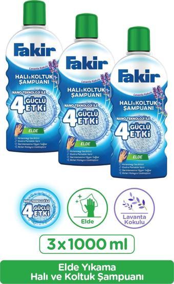 Fakir Nano Teknoloji ile Lavantalı Elde Yıkama Halı ve Koltuk Şampuanı 1000 ml x 3 Adet