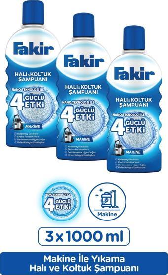 Fakir Nano Teknoloji ile Makine Halı ve Koltuk Şampuanı 1000 ml x 3 Adet