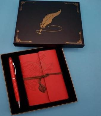Defter Kalem Kırmızı Renk Dekoratif Hediyelik