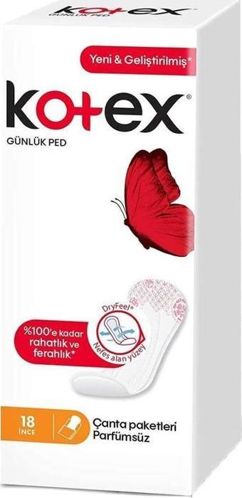 Kotex İnce Günlük Ped Parfümsüz 18li