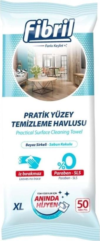 Fibril Yüzey Temizlik Havlusu 50 Yaprak XL Beyaz Sirkeli - Beyaz Sabun Kokulu Plastik Kapaklı