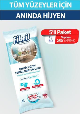 Fibril Yeni Pratik Yüzey Temizlik Havlusu Beyaz Sirkeli Sabun Kokulu 5 x 50 Yaprak