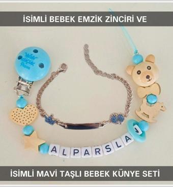 Sahi Aksesuar İsimli Bebek Emzik Zinciri Ve İsimli Bebek Künyesi Bezyı409