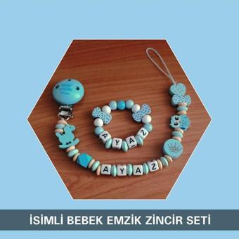 Sahi Aksesuar İsimli Emzik Zinciri Ve Bileklik - Emzik Askısı - Bebek Hediyesi Bez136