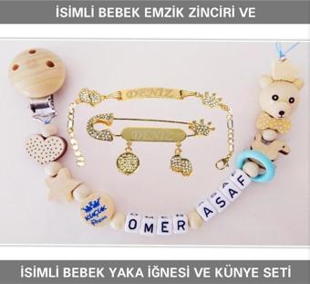 Sahi Aksesuar İsimli Emzik Zinciri Ve İsimli Yaka Iğnesi Ve Künye Seti Bezyı394