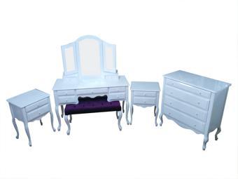Makyaj Masa 12550 7Çekme SET Kanat ayna Puf Modl Kayın Aslan Ayk Komod Beyaz Lake
