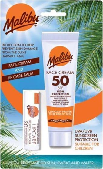 Malibu Güneş Koruyucu Yüz Losyonu SPF50+Dudak Koruyucu&Nemlendirici SPF30