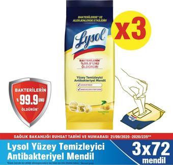 Lysol Yüzey Temizleyici Antibakteriyel Islak Mendil 3x72’li 216 Yaprak