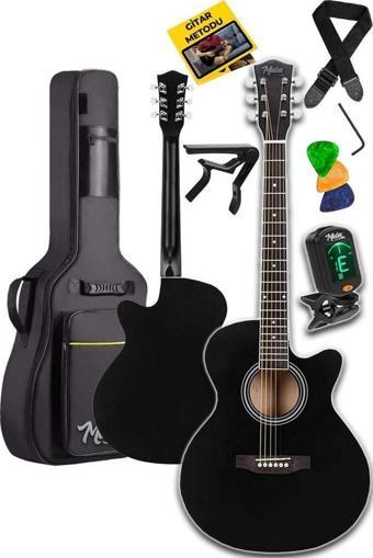 Midex XC-200BK Kesik Kasa Siyah Akustik Gitar 4/4 Yetişkin Üst Segment (Gigbag Çanta Tuner Capo Askı Pena)