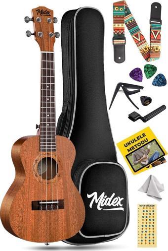 Midex CT-24M Set Maun Concert Ukulele (Softcase Capo Metod Nota Sticker Askı Pena)