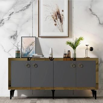 Cantek Dizayn 150 cm Poli Konsol Royalmermer - Antrasit - Altın