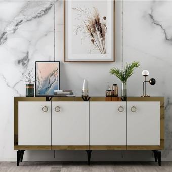 Cantek Dizayn 150 cm Poli Konsol Royalmermer - Beyaz - Altın
