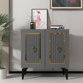 Cantek Dizayn 75 cm Capri Konsol - Çok Amaçlı Dolap Antrasit - Altın