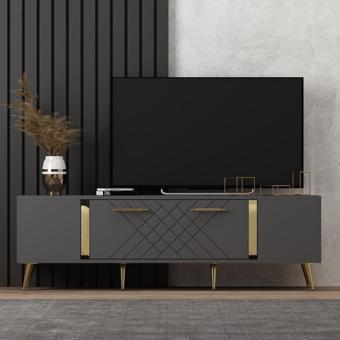 Demonte Decor Lazer Desenli 150 cm Detas Tv Ünitesi Antrasit - Altın