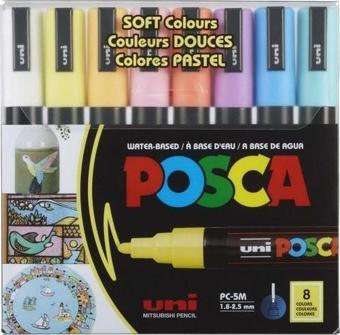 Uni Posca 5m Boyama Markörü Soft Renkler 8'li Set