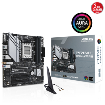 ASUS PRIME B650M-A WIFI II, 4xDDR5, 2x M.2, D-SUB, HDMI, DP, Wi-Fi 6, Bluetooth v5.2, AMD Ryzen 7000 Serisi, AM5 Soket A