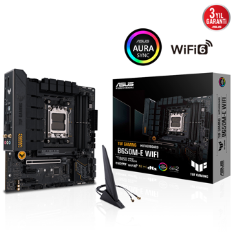 ASUS TUF GAMING B650M-E WIFI, 4xDDR5, 2x M.2, HDMI, DP, Type-C, Wi-Fi 6, Bluetooth v5.2, AMD Ryzen 7000 Serisi, AM5 Soke