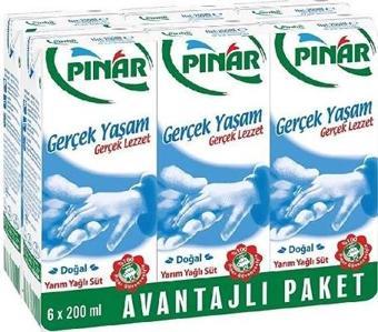 Pınar Süt Yarım Yağlı 6x200 ml. (12'li)