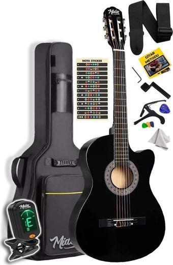 Midex CG-390BK-XBAG Siyah Klasik Gitar 4/4 Sap Ayarlı Kesik Kasa Full Set (Çanta Tuner Askı Capo Metod Pena)