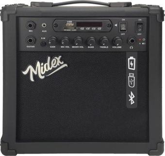 Midex MGA-25BK Elektro Gitar Amfisi 25 Watt USB Bluetooth Şarjlı 2 girişli