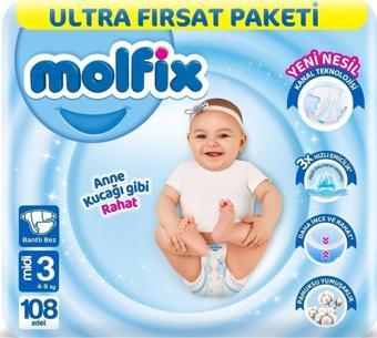 Molfix Bebek Bezi Ultra Fırsat Paketi Midi 3 No 108 li