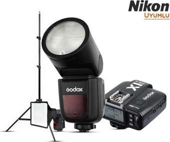 Godox V1 Nikon Flaş Full Set (Tepe Flaş + Tetikleyici + Ayak + Softbox)