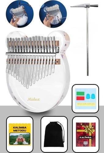 Midex KLX-6000 Şeffaf Cam Kalimba Paslanmaz Çelik 17 Tuşlu Çekiç Çanta Metod Full Set
