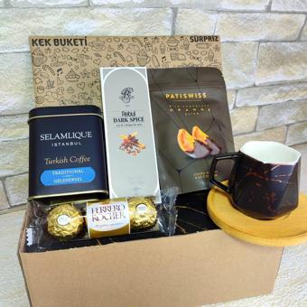Premium, Lüks Hediye Seti, Bambu Tabaklı Fincan, Patiswiss, Rebul Kolonya, Ferraro Rocher, Selamlıqu