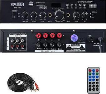 Hepa Merz HB-300 Stereo Mixer Amfi 4-8 Ohm 2 Çıkışlı 2x150W Amfi Bluetooth Usb