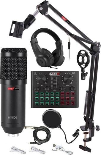 Lastvoice BM800 Live Head Set Efektli Ses Kartı Mikrofon Kulaklık Stand Kayıt Canlı Yayın Seti (PC ve Telefon)