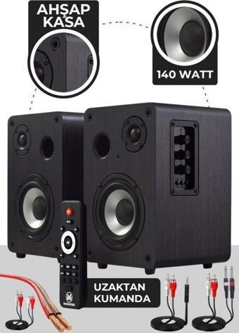 Maxword RM-400BK Aktif Stüdyo Referans Monitörü 4 İNÇ ÇİFT Bluetooth USB 140 Watt