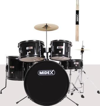 Midex CD500X-BK Akustik Junior Çocuk Baterisi Davul Seti 5-18 Yaş İçin Full Set