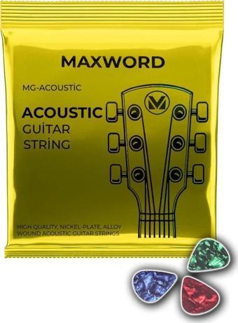 Maxword GT-Acoustic Kaliteli Akustik Gitar Teli 1 Takım Set (Pena Hediye)