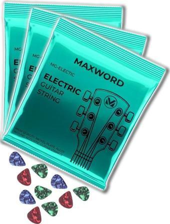 Maxword GT-Electric-3X Kaliteli elektro Gitar Teli 3 Takım Set (10 Pena Hediye)