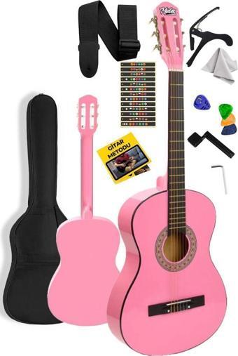 Midex CG-270PK Pembe Renk Klasik Gitar 4/4 Yetişkin Boy Sap Ayarlı Full Set