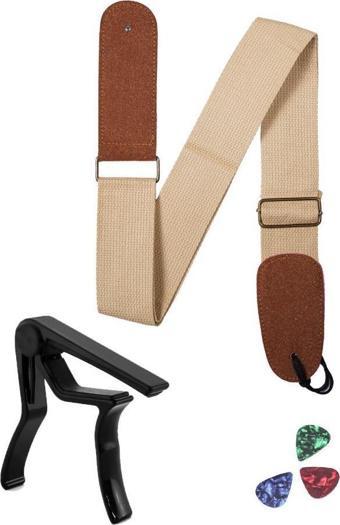 Midex HG22C Krem Renk Gitar Omuz Askısı Metal Siyah Capo Pena Paketi
