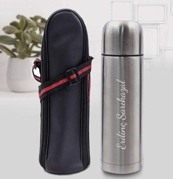 Trendmiya 500 Ml Deri Çantalı Gri Çelik Termos