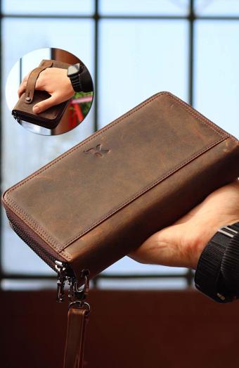 Trendmiya Hakiki Deri Fermuarlı Unisex Portföy Cüzdan