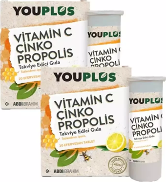 YouPlus Vitamin C Çinko Propolis 20 Efervesan Tablet 2'li Paket