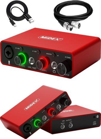 Midex GLX-700RD XLR Üst Segment Usb Stüdyo Ses Kartı 2 Giriş 2 Çıkış 24bit/192kHz