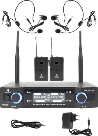 Rennes RM-550HH UHF Çiftli Yaka ve headset Telsiz Kablosuz Mikrofon Seti