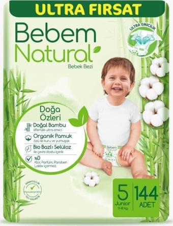 Bebem Natural Ultra Fırsat Paket 5 Numara Junior 144 Adet