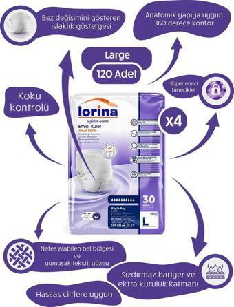 Lorina Yetişkin Emici Külot Large 30'lu 4 Paket 120 Adet