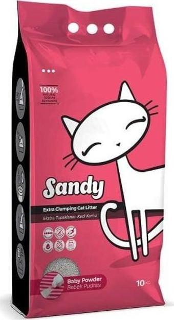 Sandy Sodyum Ultra Topaklaşan Bebek Pudralı Doğal Kedi Kumu 10 Kg