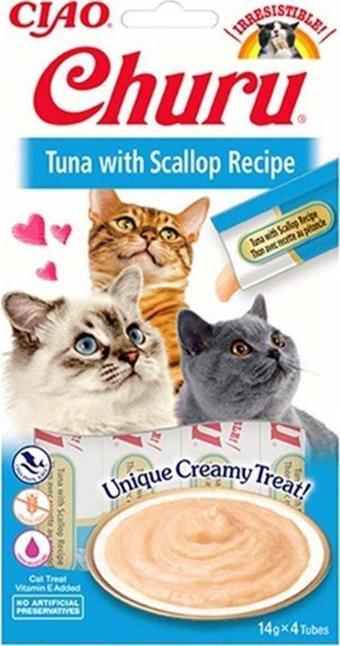 Ciao Churu Cream Ton Balıklı Ve Denız Taraklı Kedi Ödül Kreması 4 X 14 Gr