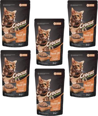 Crocus 6 Adet Tahılsız Kedi Tavuklu Pouch Jöleli  Yaş Mama 85 g   Skt : 12/2024